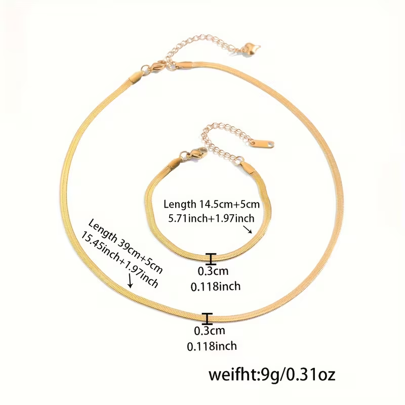 2-Piece Stainless Steel Snake Chain Jewelry Set - Bracelet & Necklace