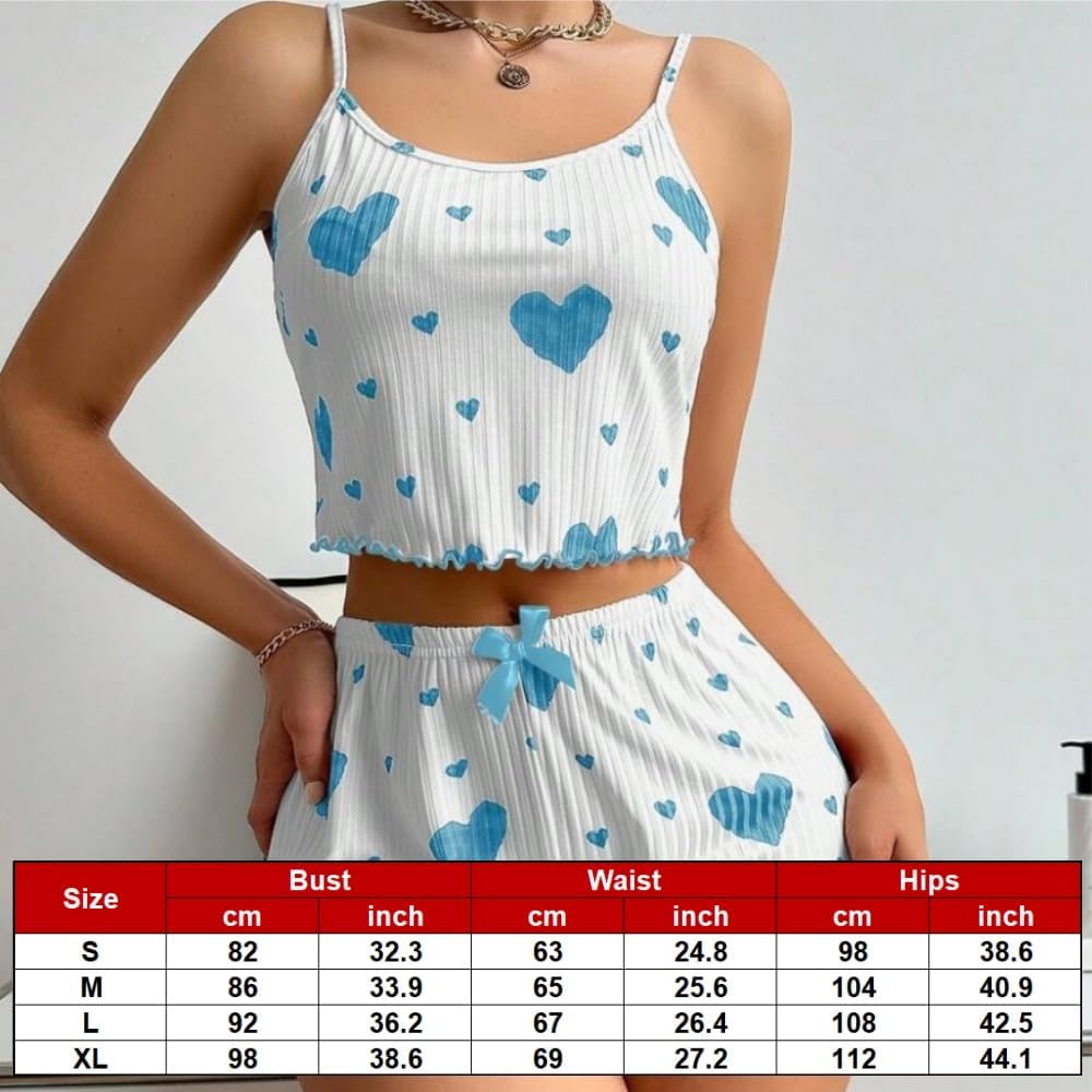 Sexy 2 Piece Pajama Set for Women Summer Loungewear Set Cute Short Cami and Shorts Ribbed Sleepwear Set