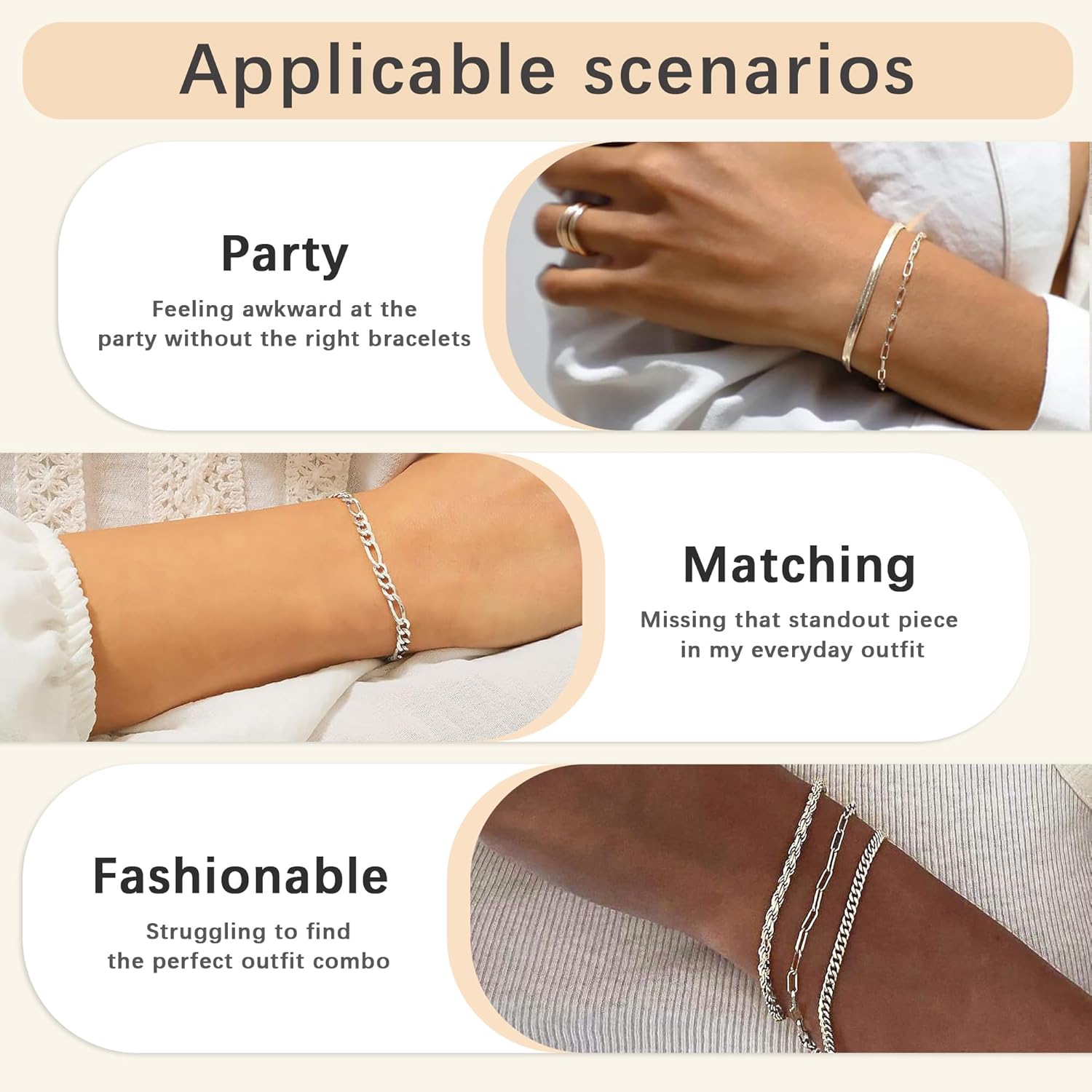 14K Gold Bracelet Set for Women - Fashion Thin Chain Stackable Cuban Link Paperclips Fashion Accessories for Women Gifts