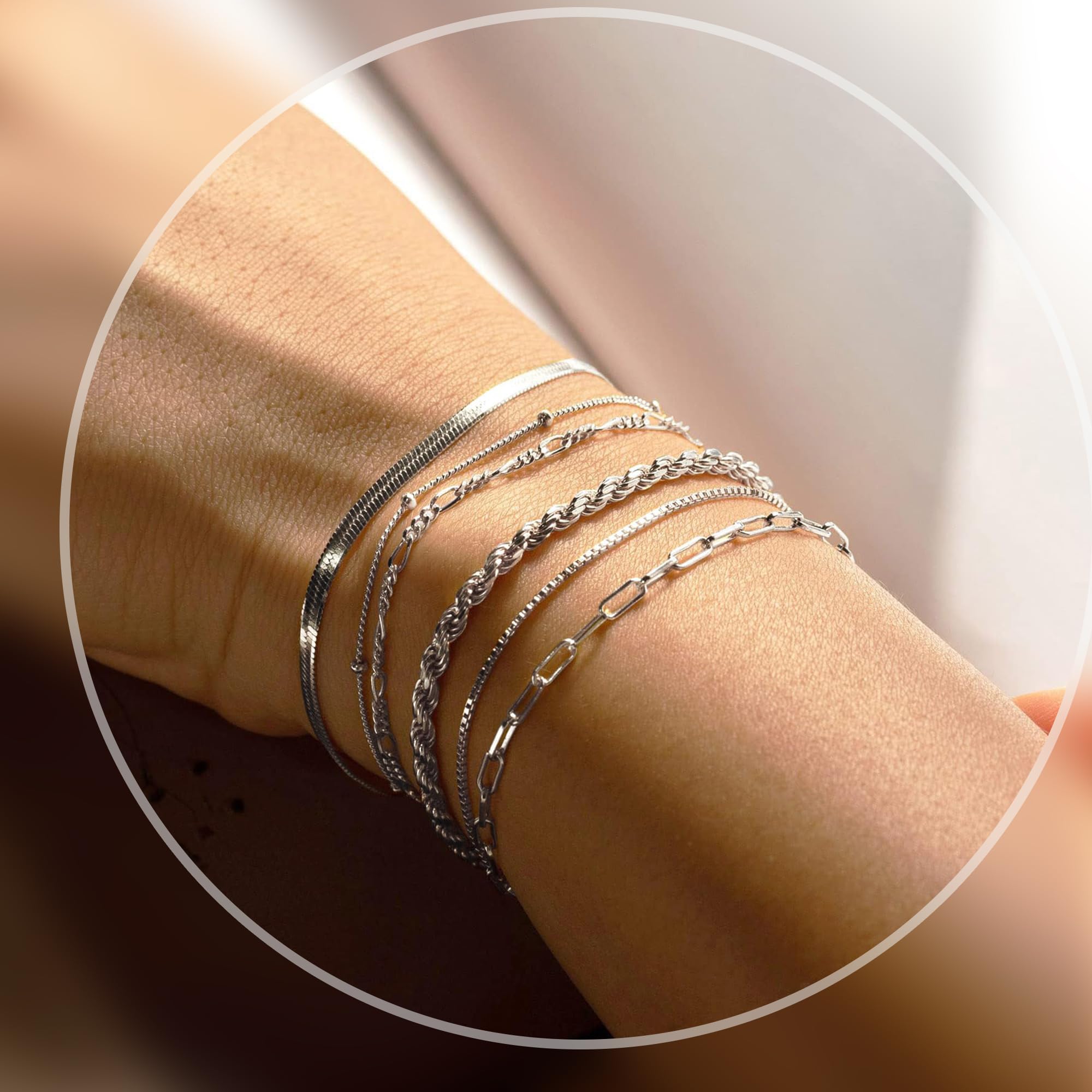 14K Gold Bracelet Set for Women - Fashion Thin Chain Stackable Cuban Link Paperclips Fashion Accessories for Women Gifts