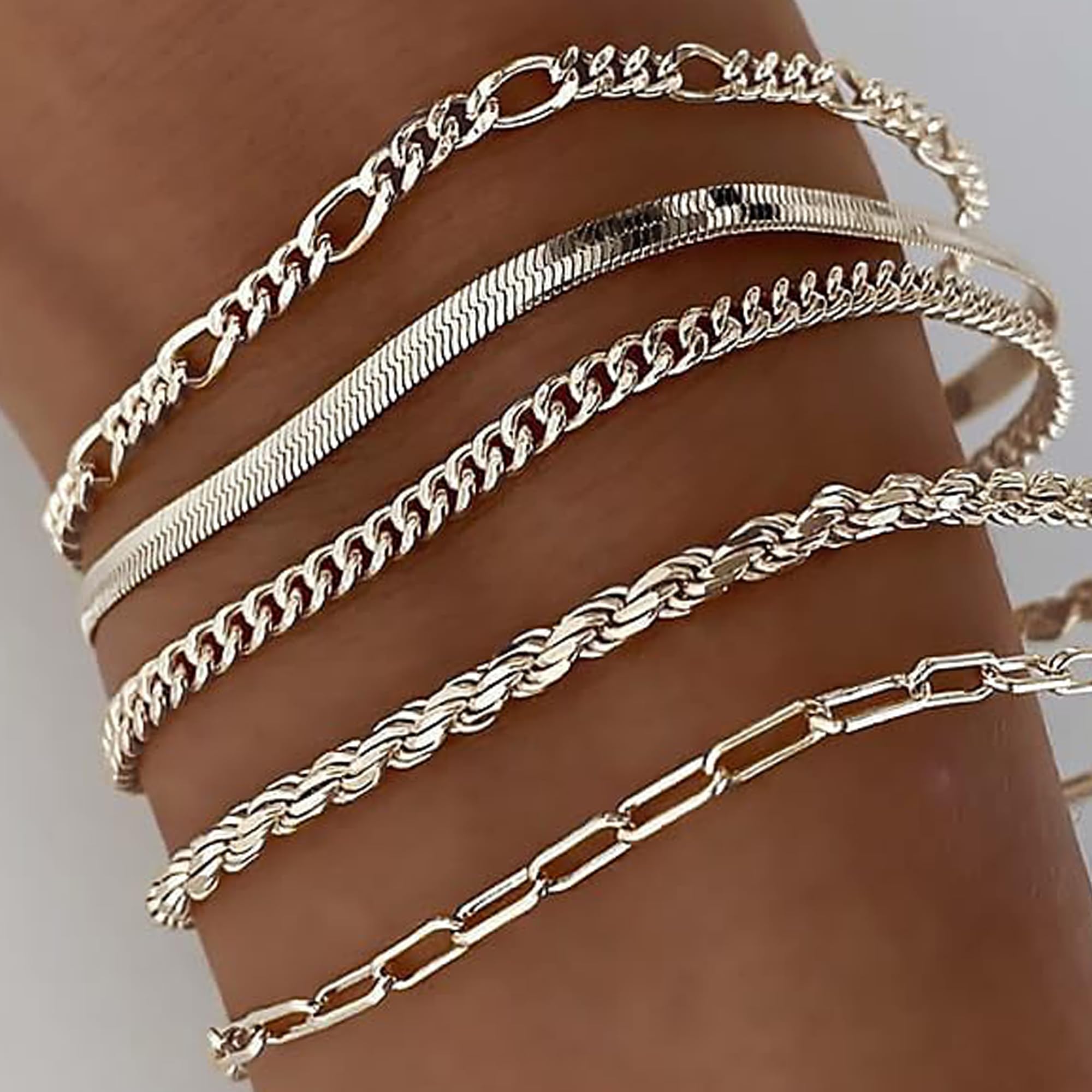 14K Gold Bracelet Set for Women - Fashion Thin Chain Stackable Cuban Link Paperclips Fashion Accessories for Women Gifts
