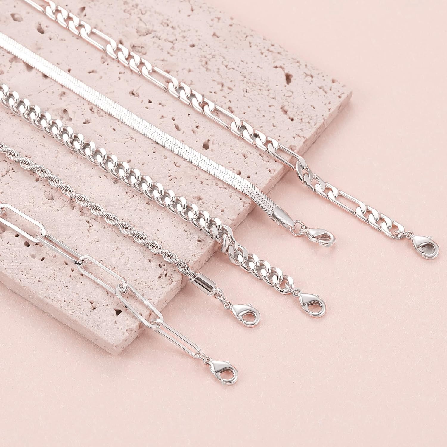 14K Gold Bracelet Set for Women - Fashion Thin Chain Stackable Cuban Link Paperclips Fashion Accessories for Women Gifts