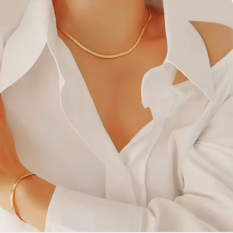 2-Piece Stainless Steel Snake Chain Jewelry Set - Bracelet & Necklace